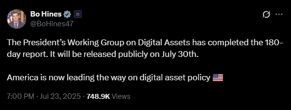 The US is leading the way in digital asset policy | Source: X