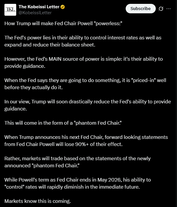 Trump podría nombrar un presidente fantasma de la FED | Fuente: X