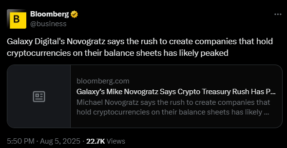 Novogratz affirme que le boom des crypto-monnaies a atteint son apogée | Source : X