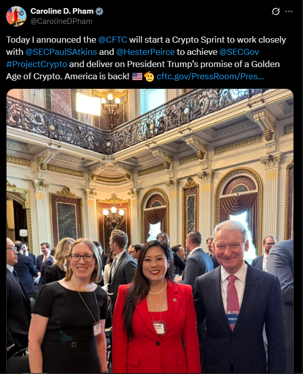 Acting CFTC Chair Caroline Pham comments on the crypto sprint | Source: X
