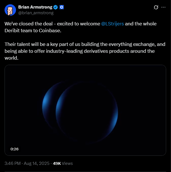 Altre società, tra cui Coinbase, continuano ad espandersi in questo ciclo | Fonte: X