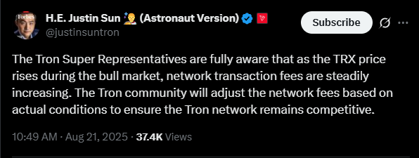 Justin Sun comments on the “natural bridge” between Trad-fi and blockchain | Source: x