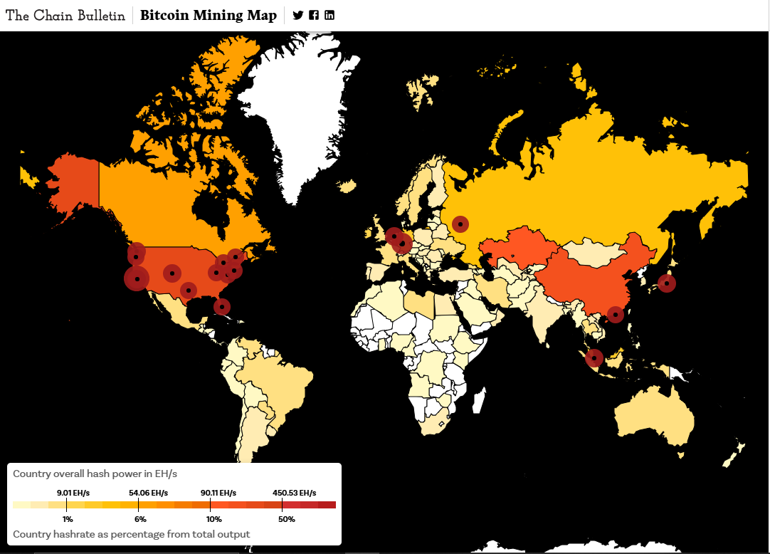 Os EUA atualmente detêm o domínio da mineração | Fonte: The Chain Bulletin