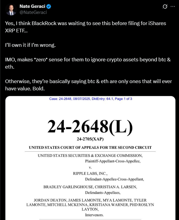 Нейт Джерачі вважає, що ETF XRP на підході | Джерело: X