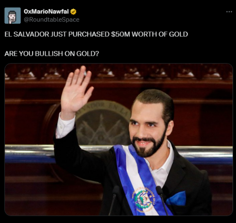 El Salvador buys $50 million worth of Gold | Source: X