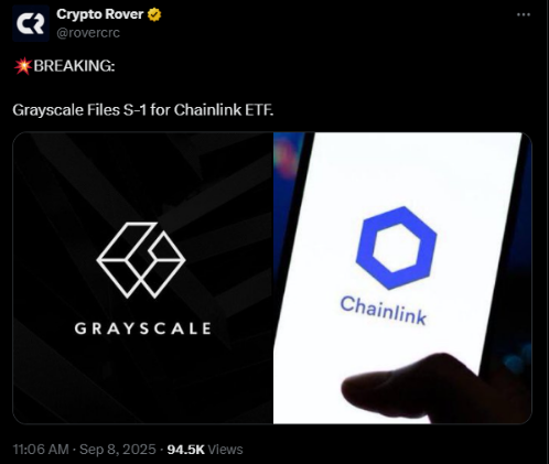Відтінки сірого застосовуються для нового Chainlink ETF | Джерело: X